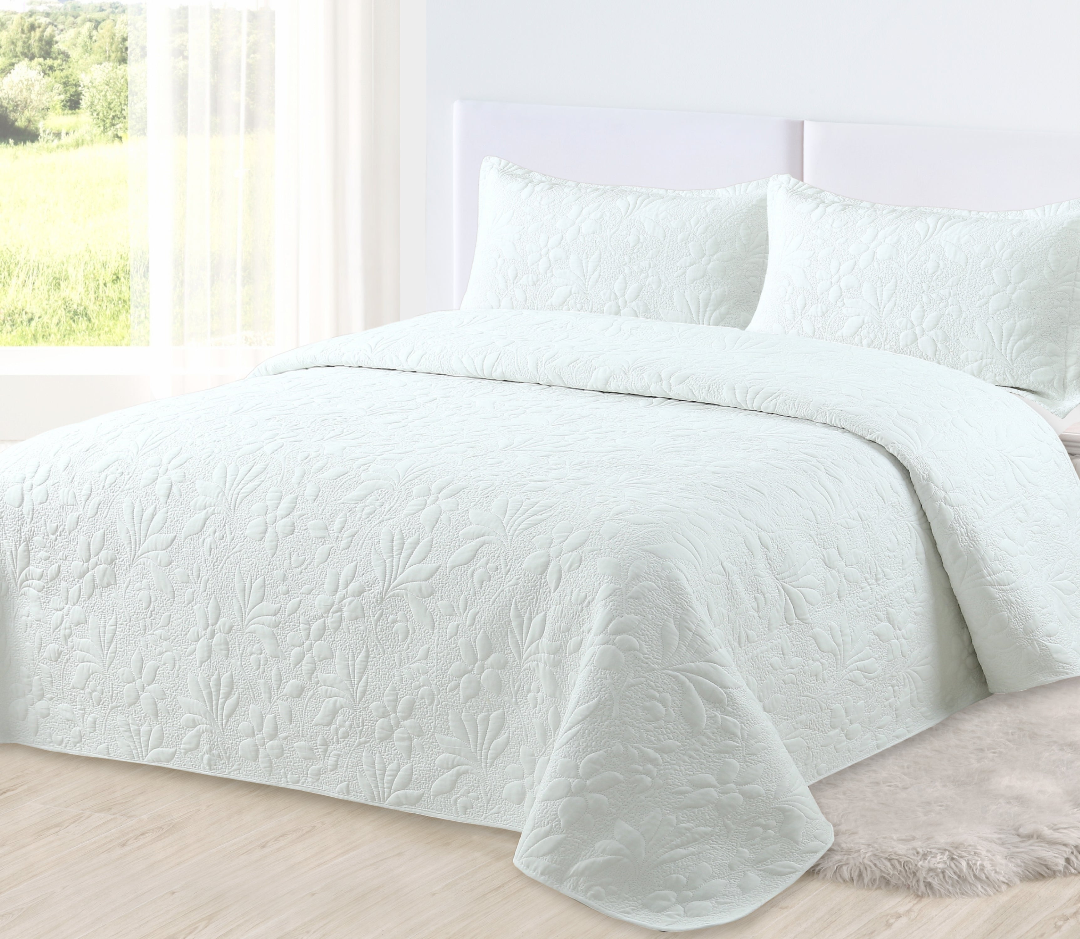 Cotton Bedspread Coral White