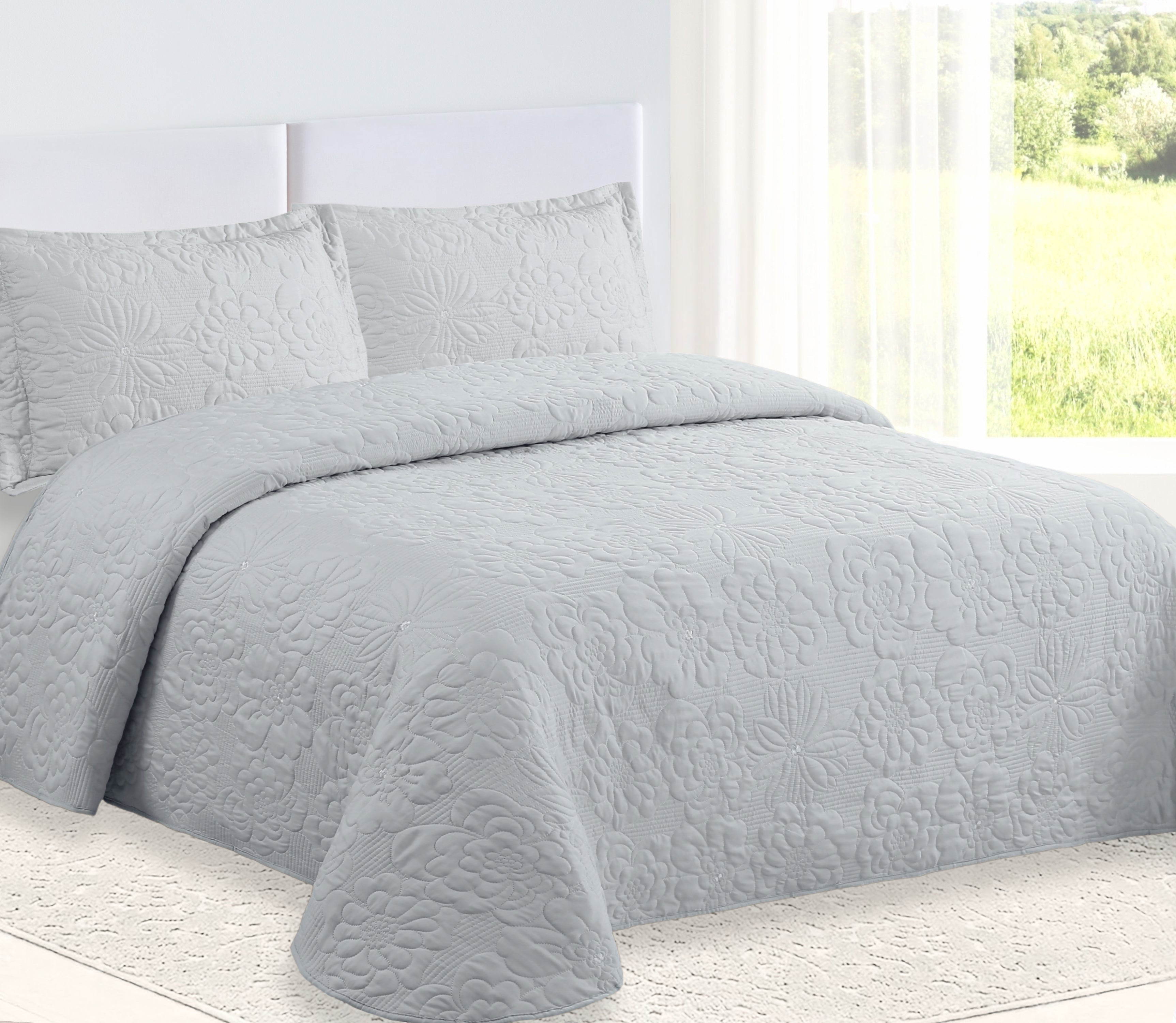 Couvre-lit Brodé Davi Gris