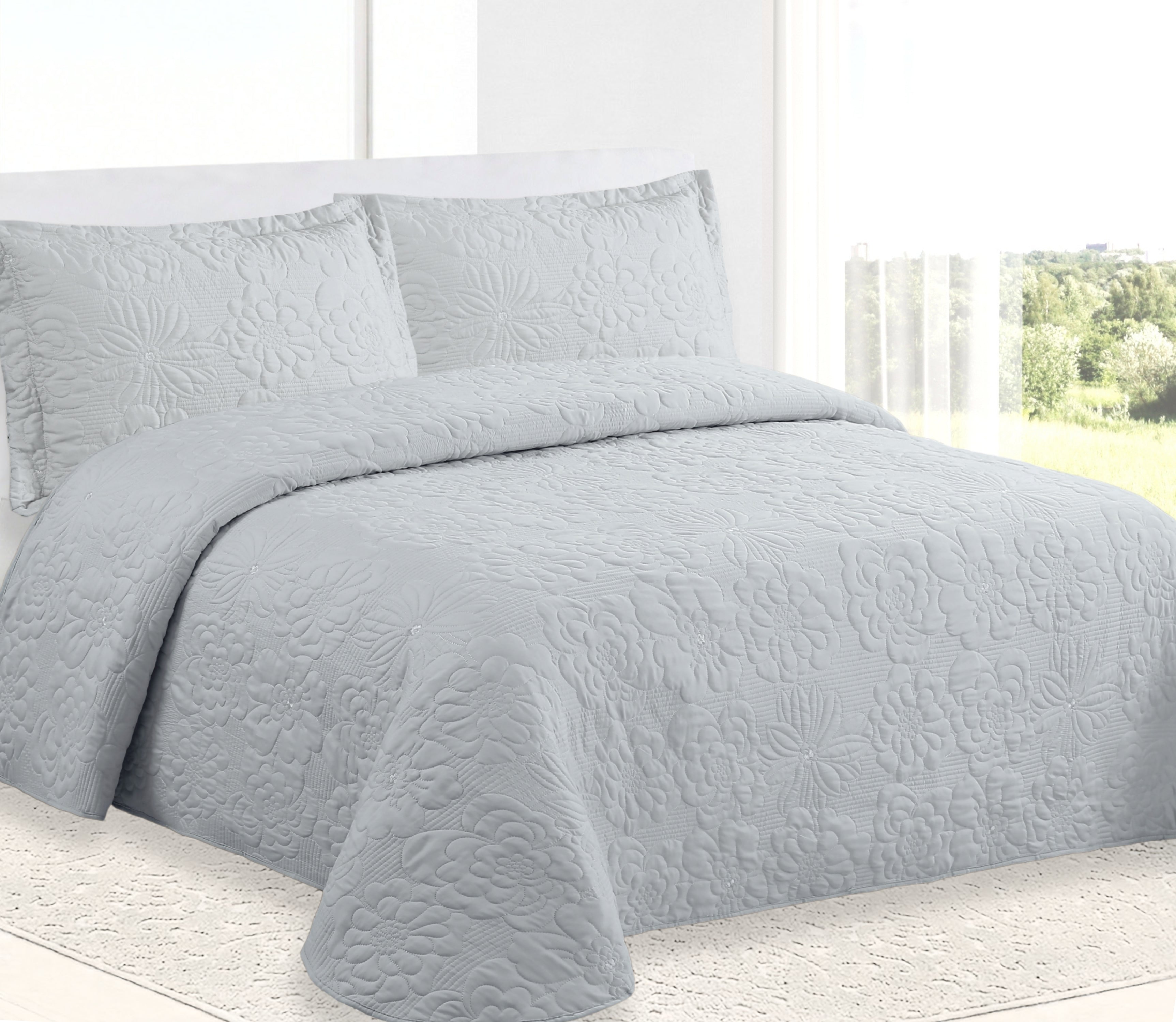 Couvre-lit Brodé Davi Gris