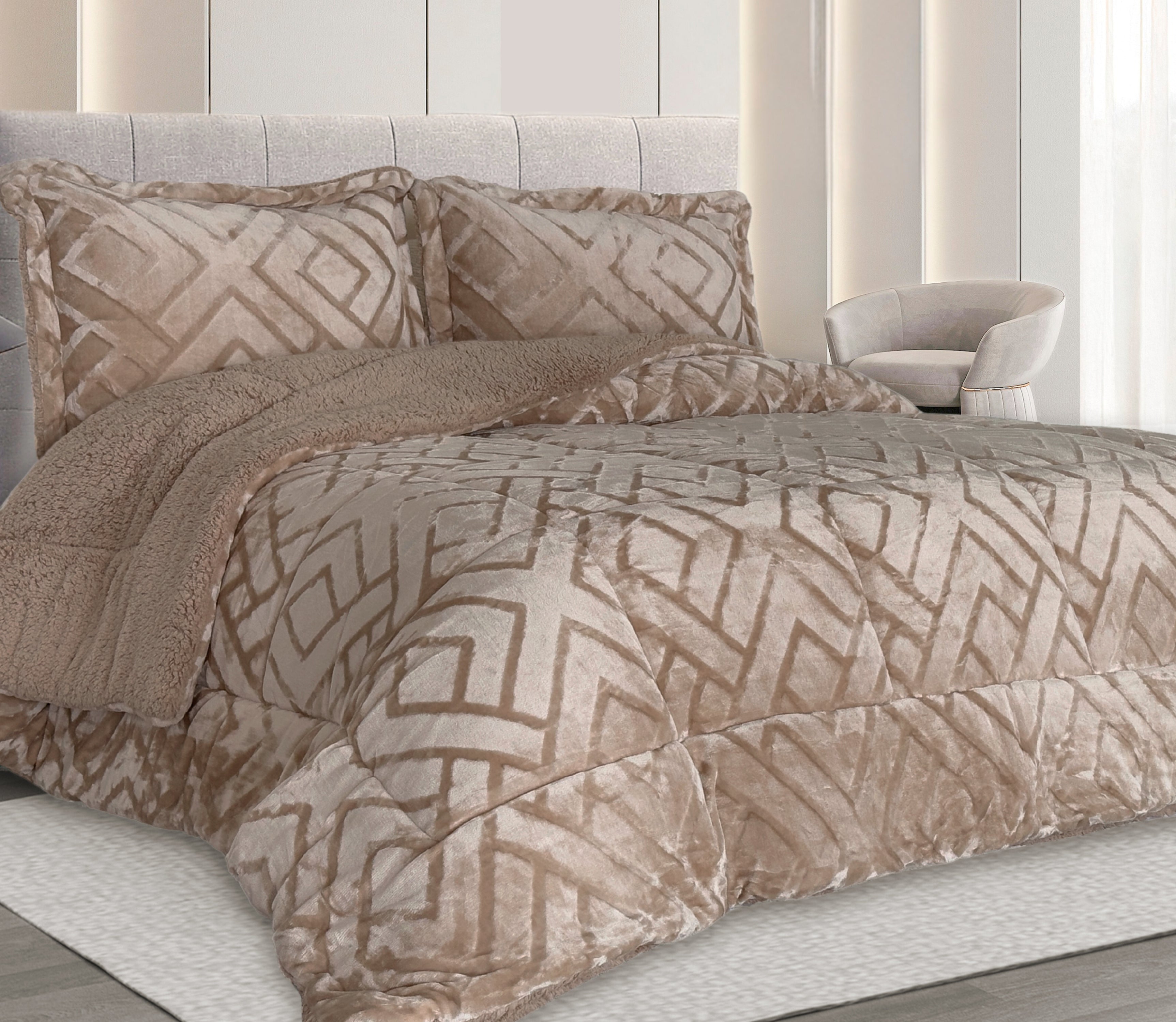 Sherpa-Bettdecke Rubi Dunkelbeige