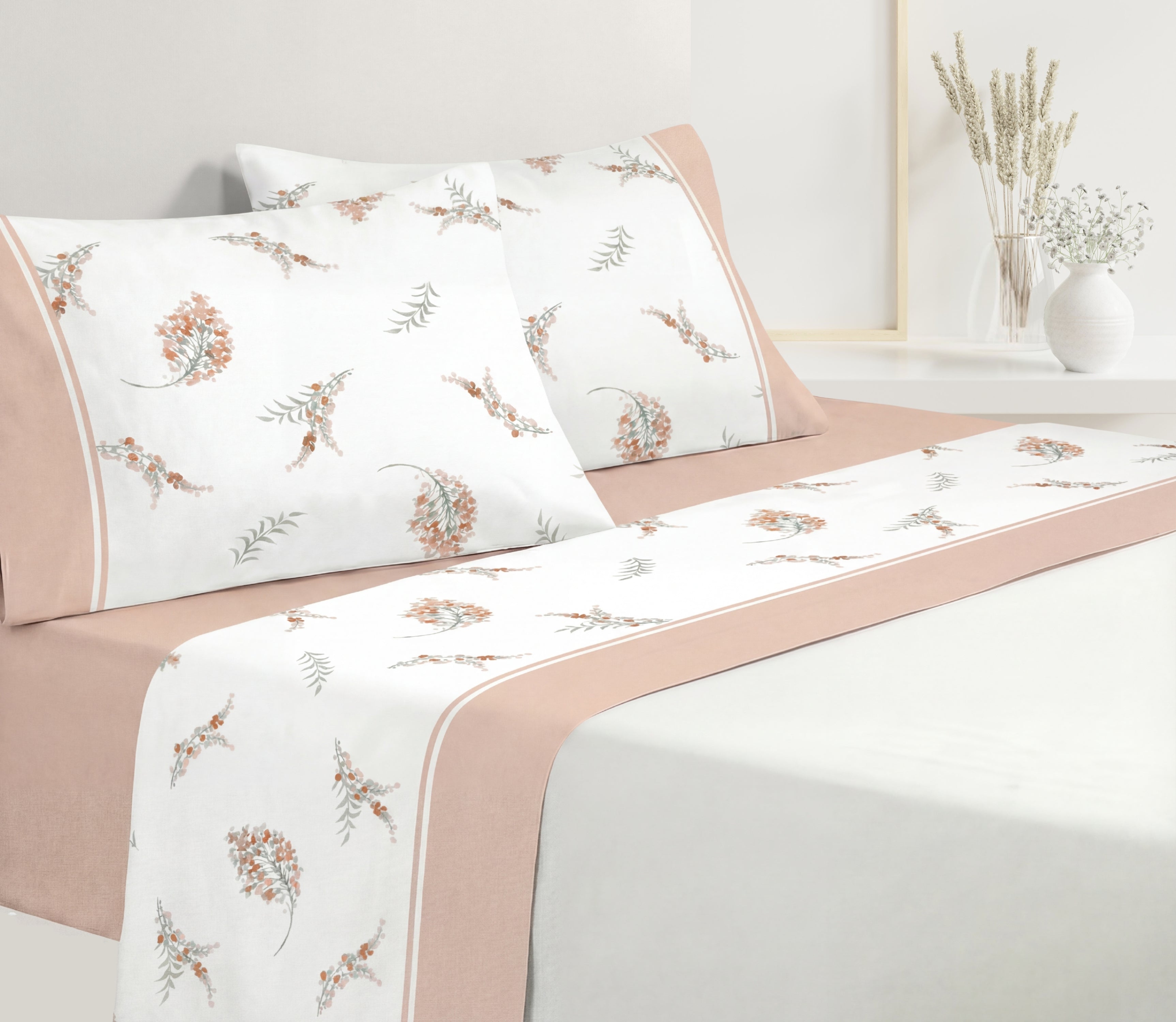 Ensemble de draps en Coton Lisi Saumon