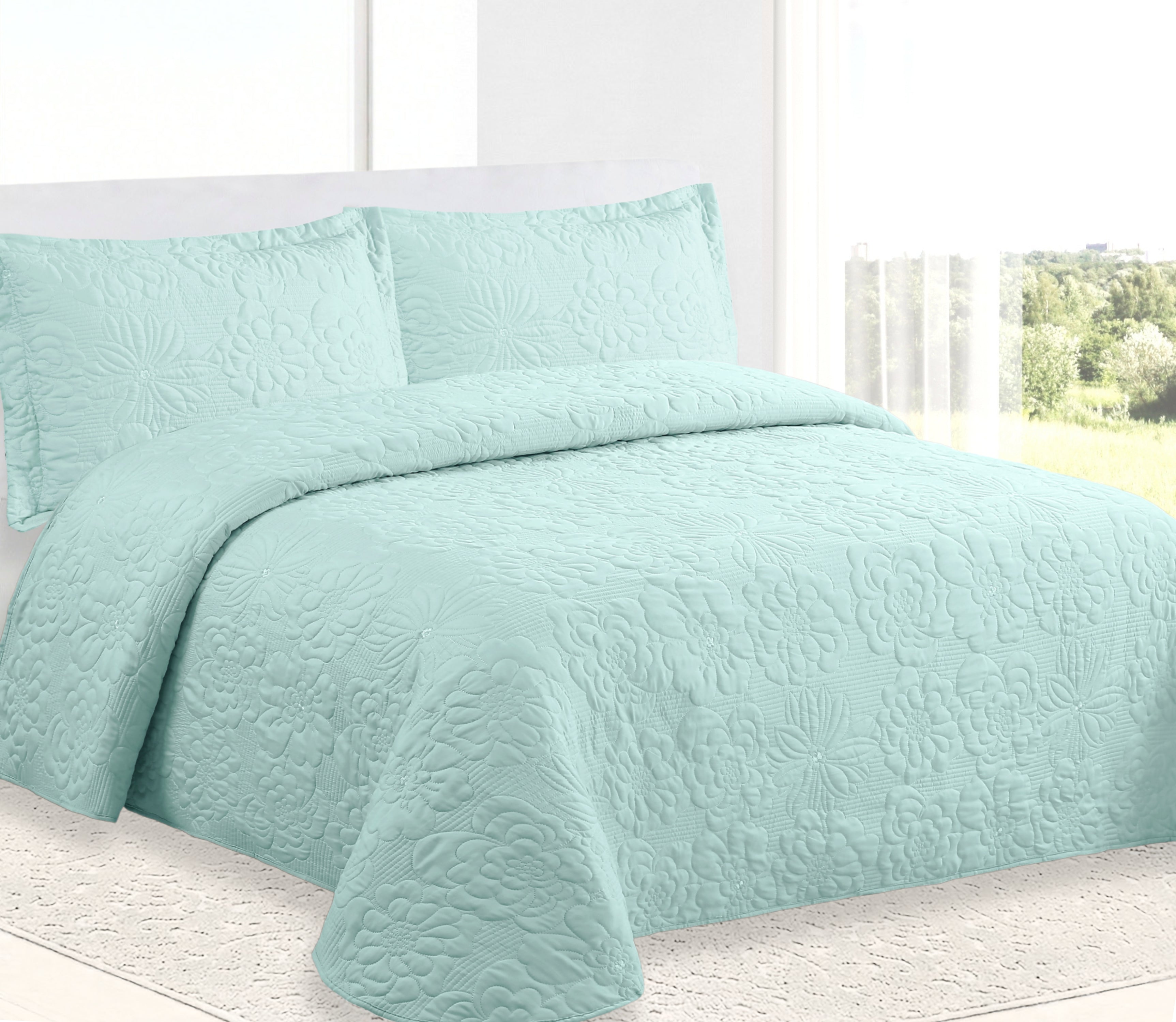 Couvre-lit Brodé Davi Vert d'eau