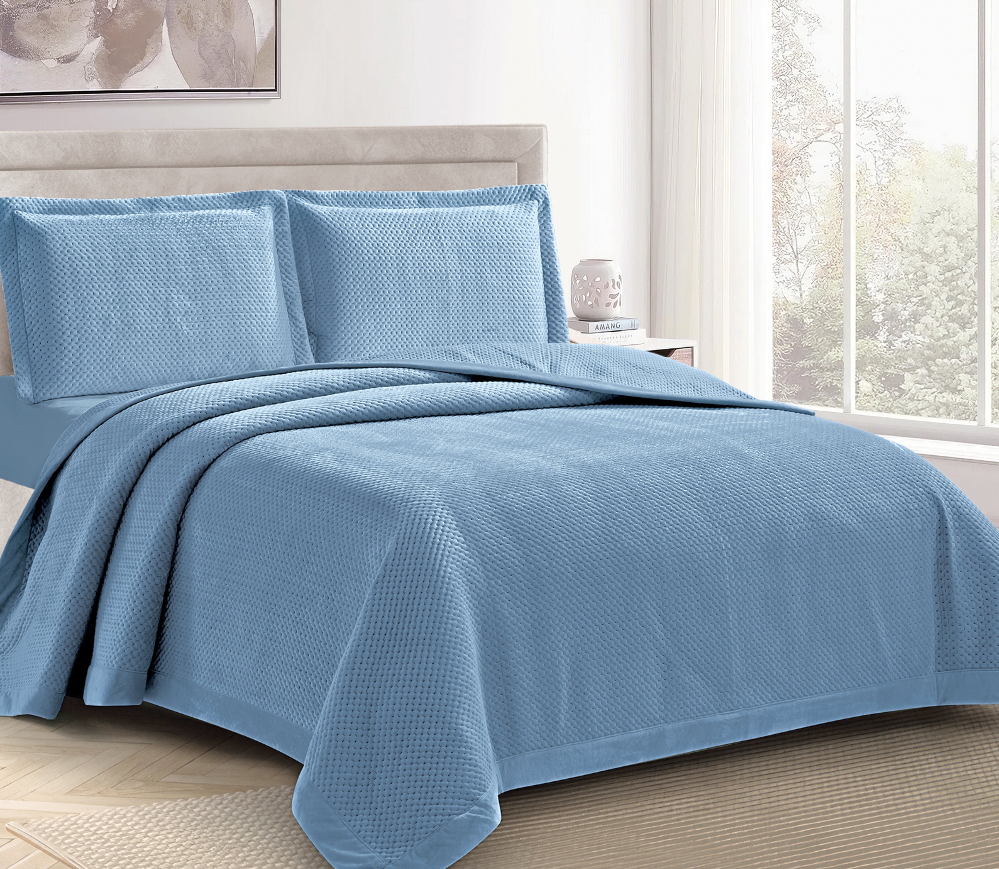 Velvet Bedspread Velen Blue