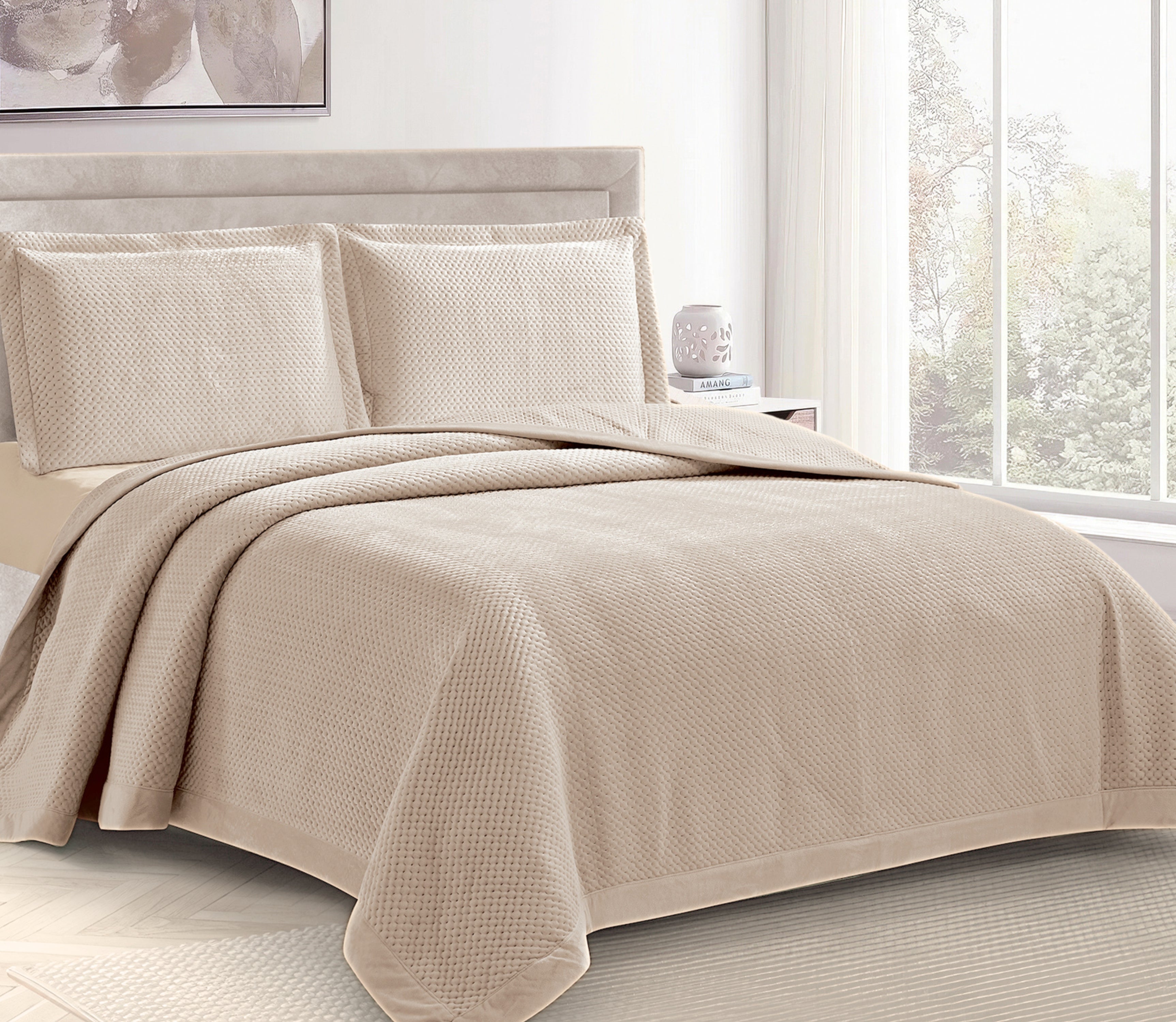 Samt-Tagesdecke Velen Beige