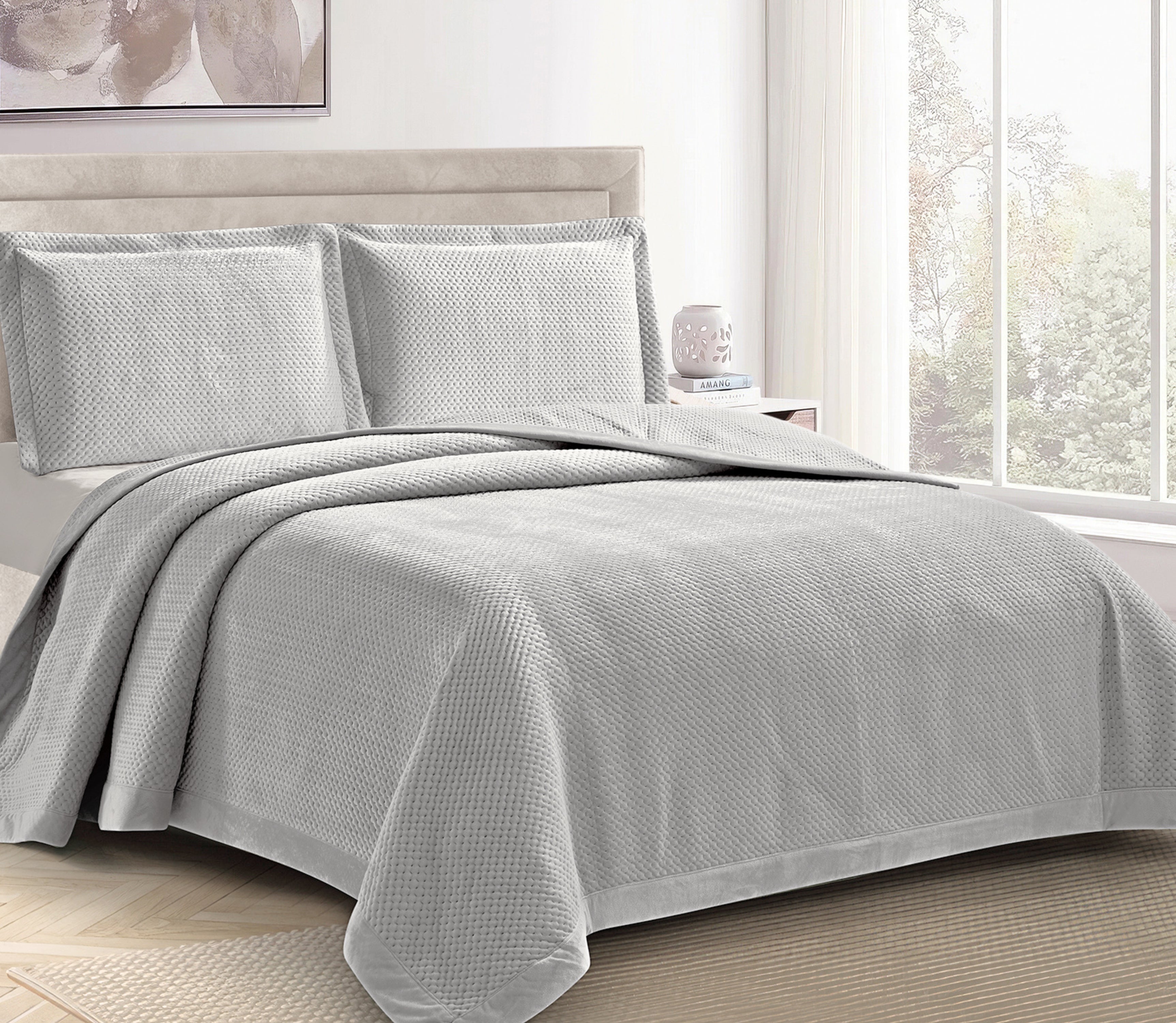 Velvet Bedspread Velen Grey