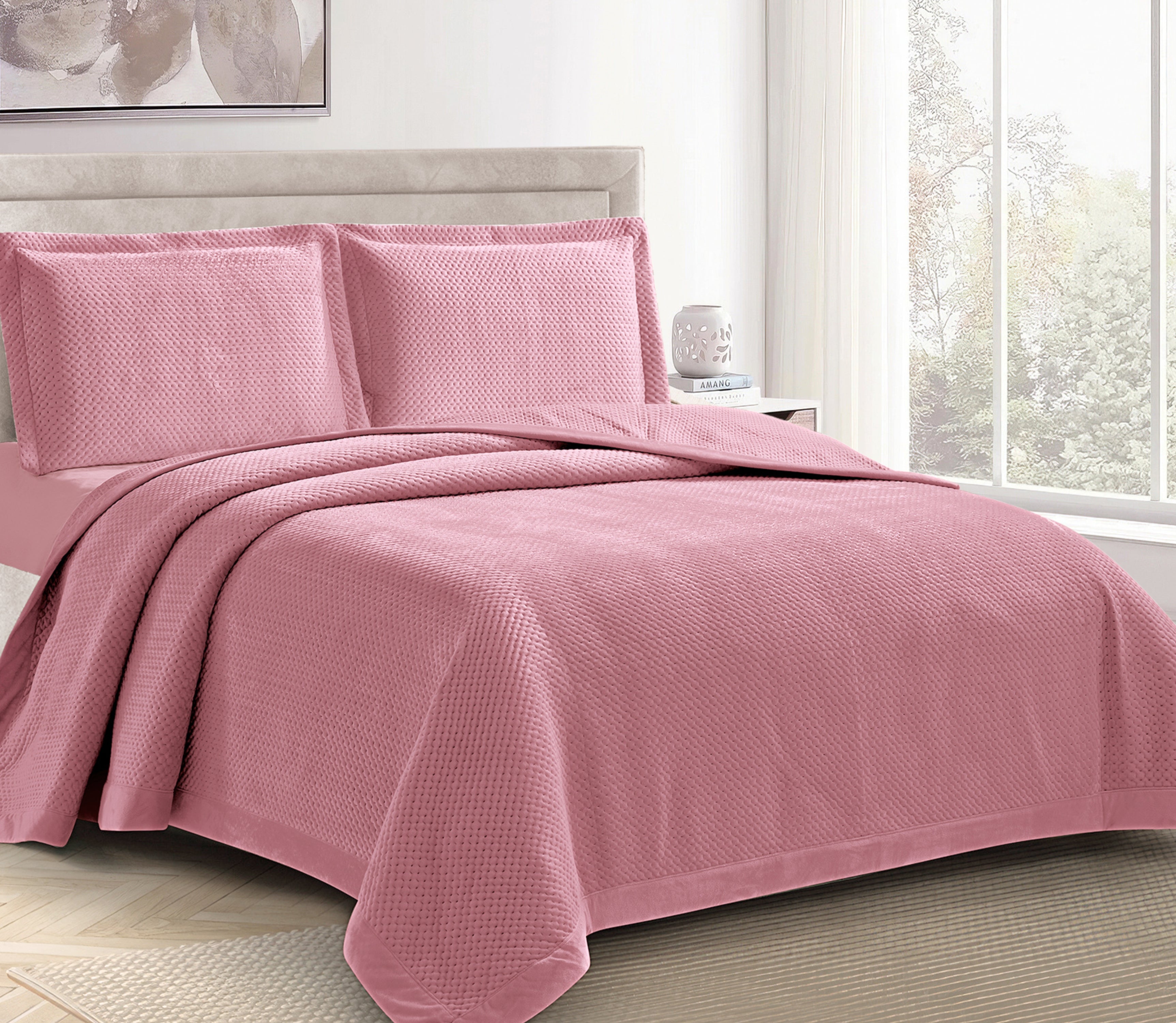Velvet Bedspread Velen Pink