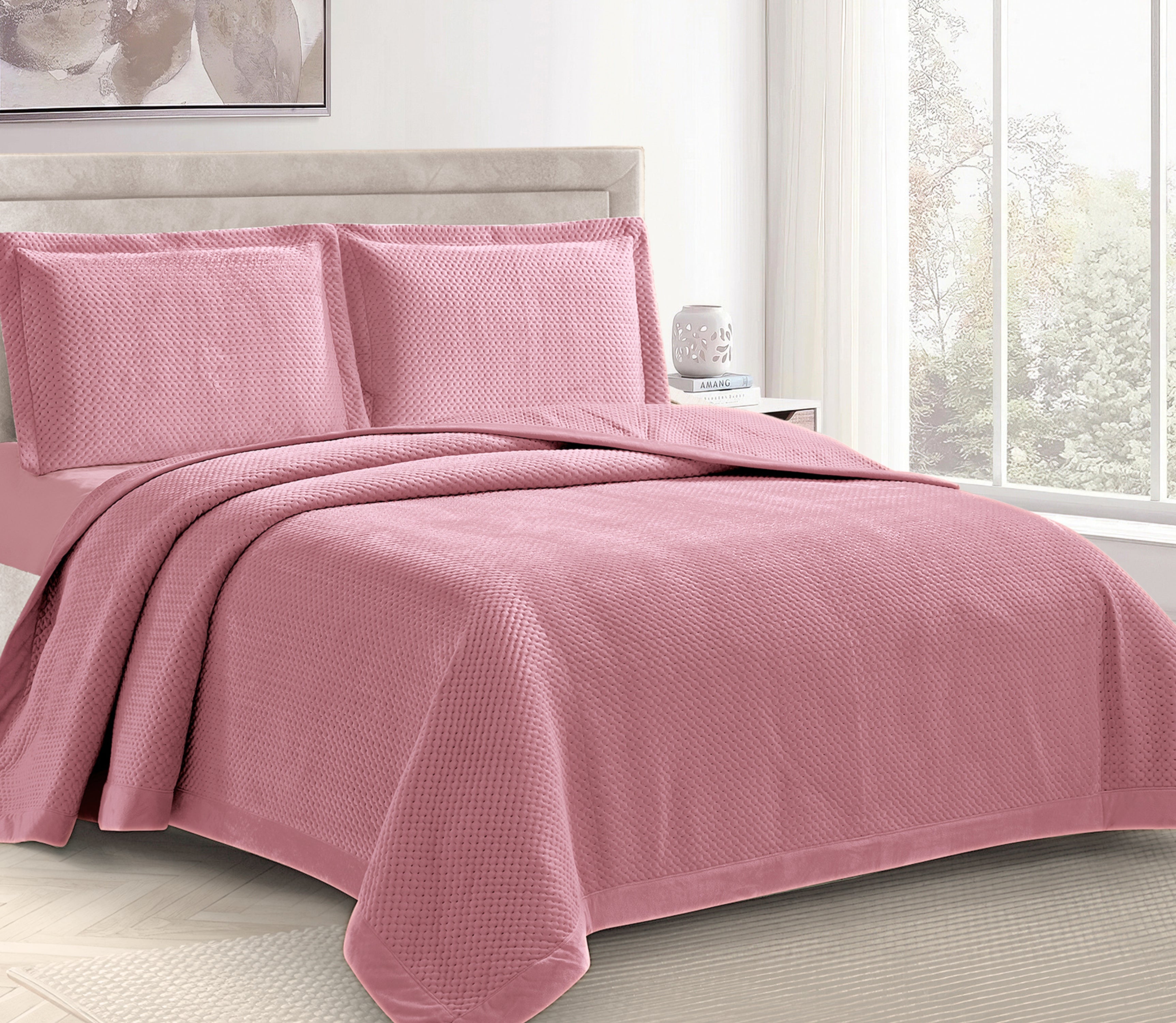 Samt-Tagesdecke Velen Rosa