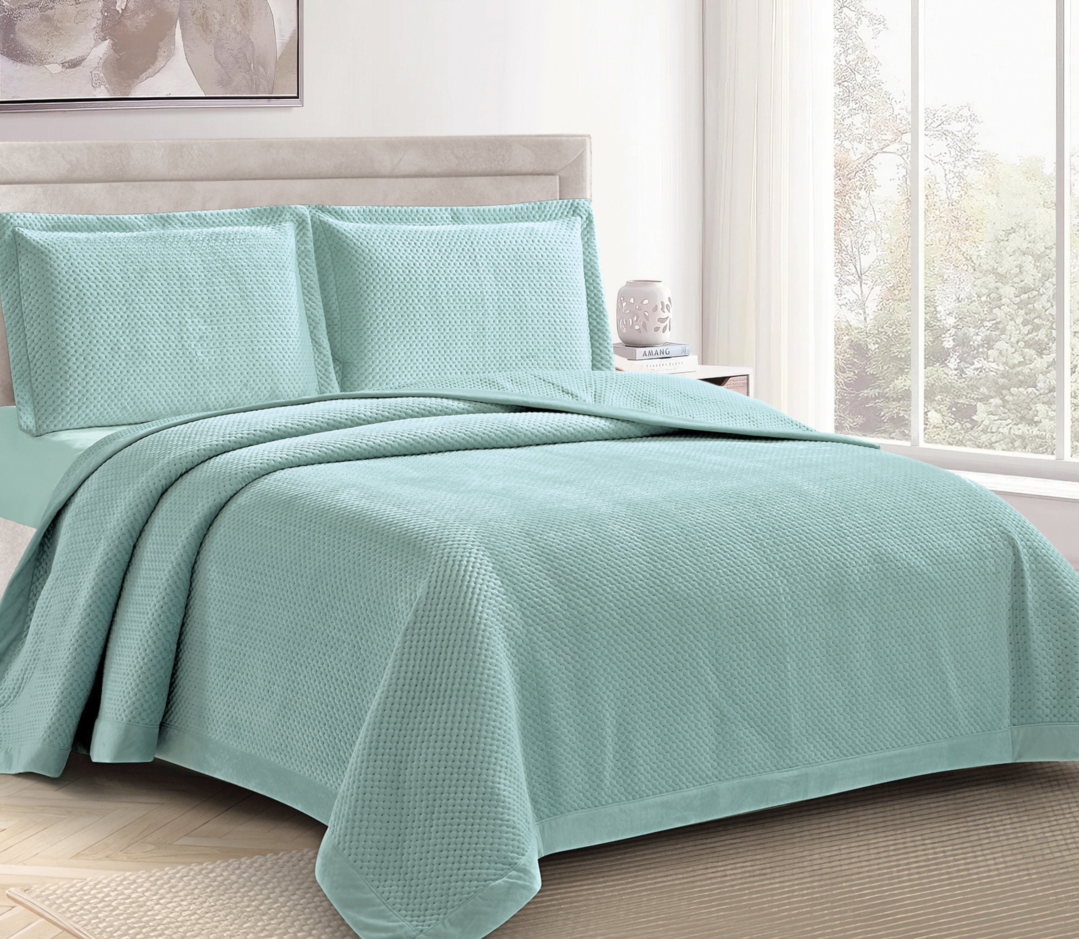 Velvet Bedspread Velen Green Water