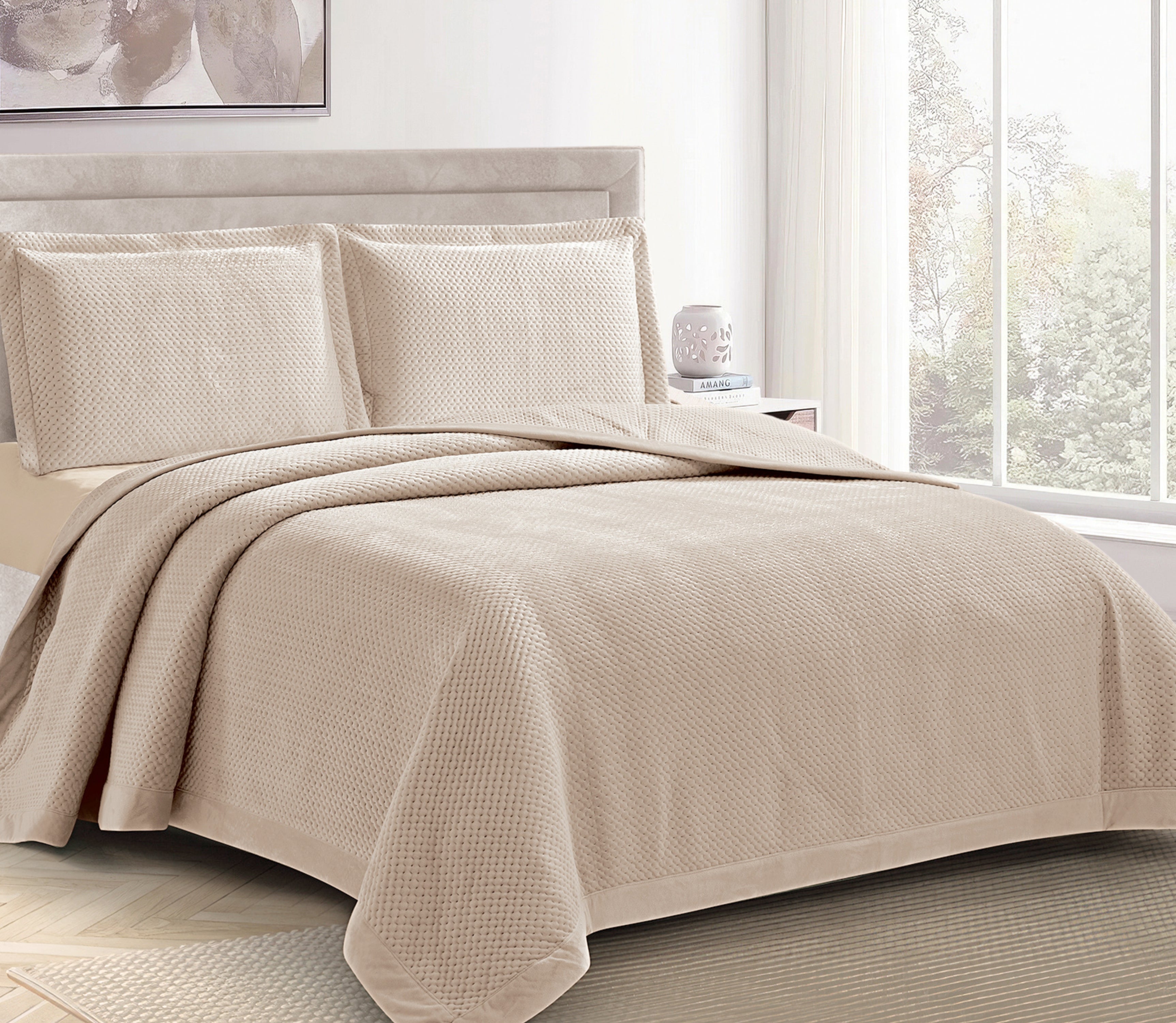 Velvet Bedspread Velen Beige