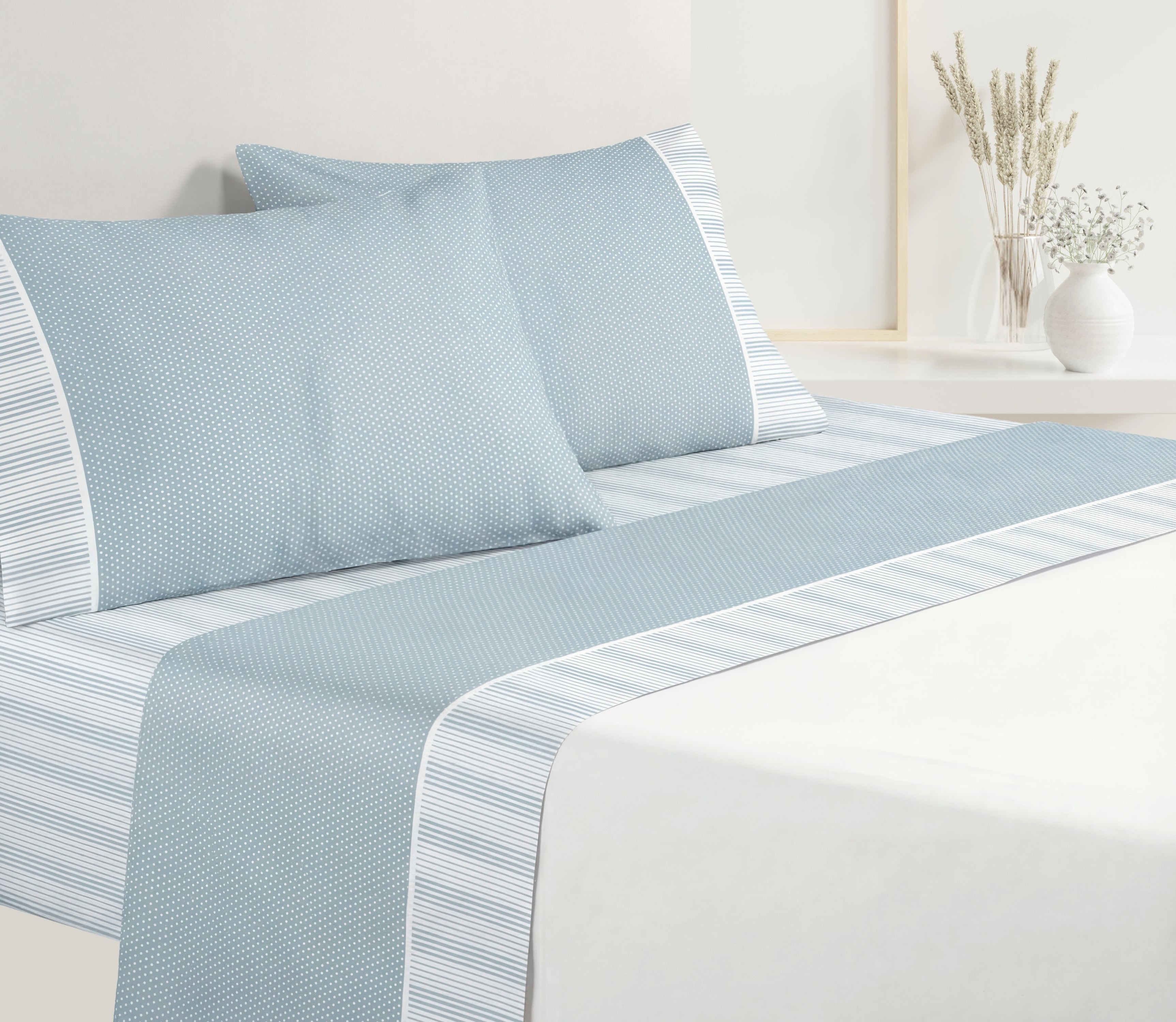 Ensemble de draps en Coton Deni Bleu