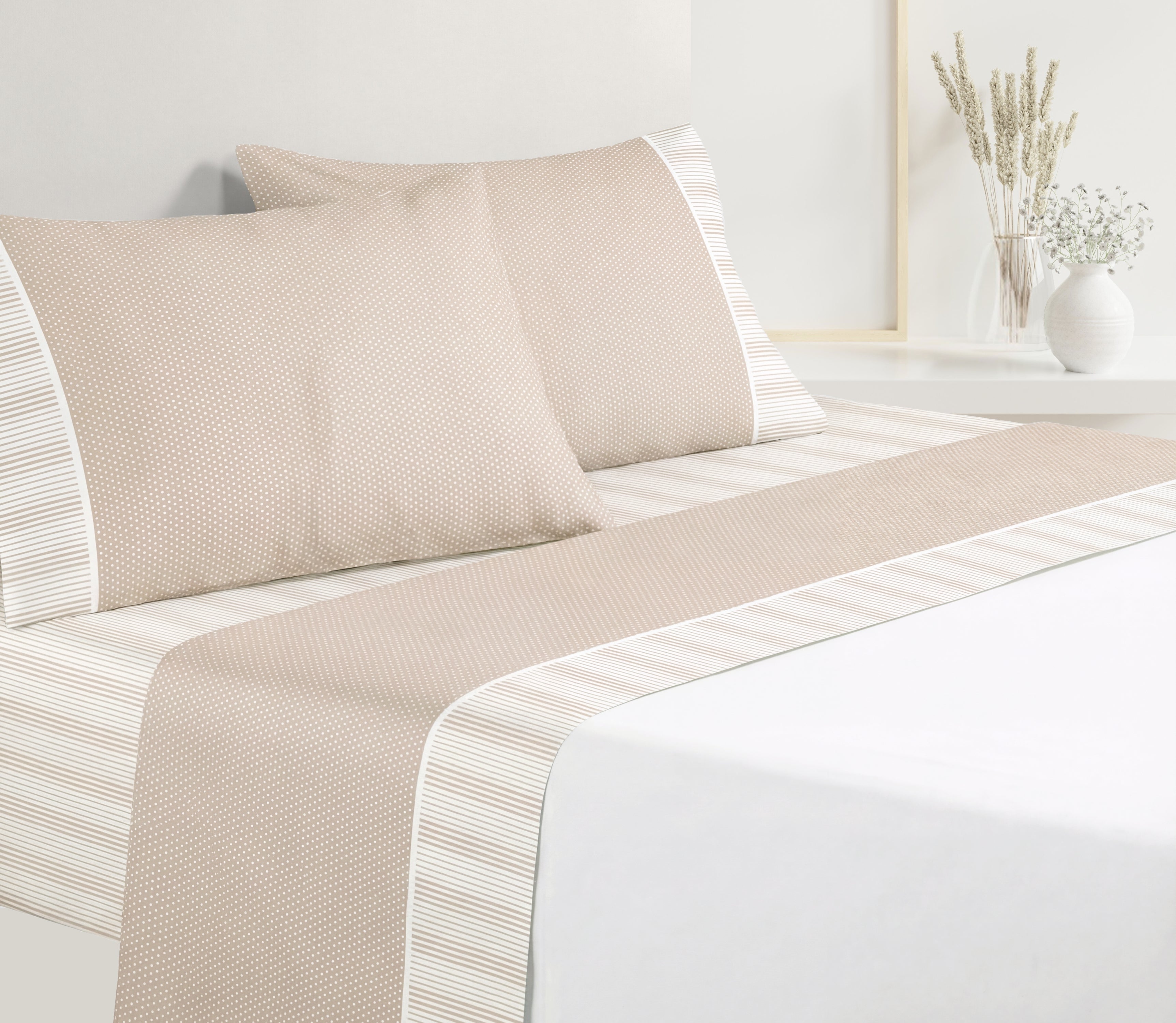 Ensemble de draps en Coton Deni Beige