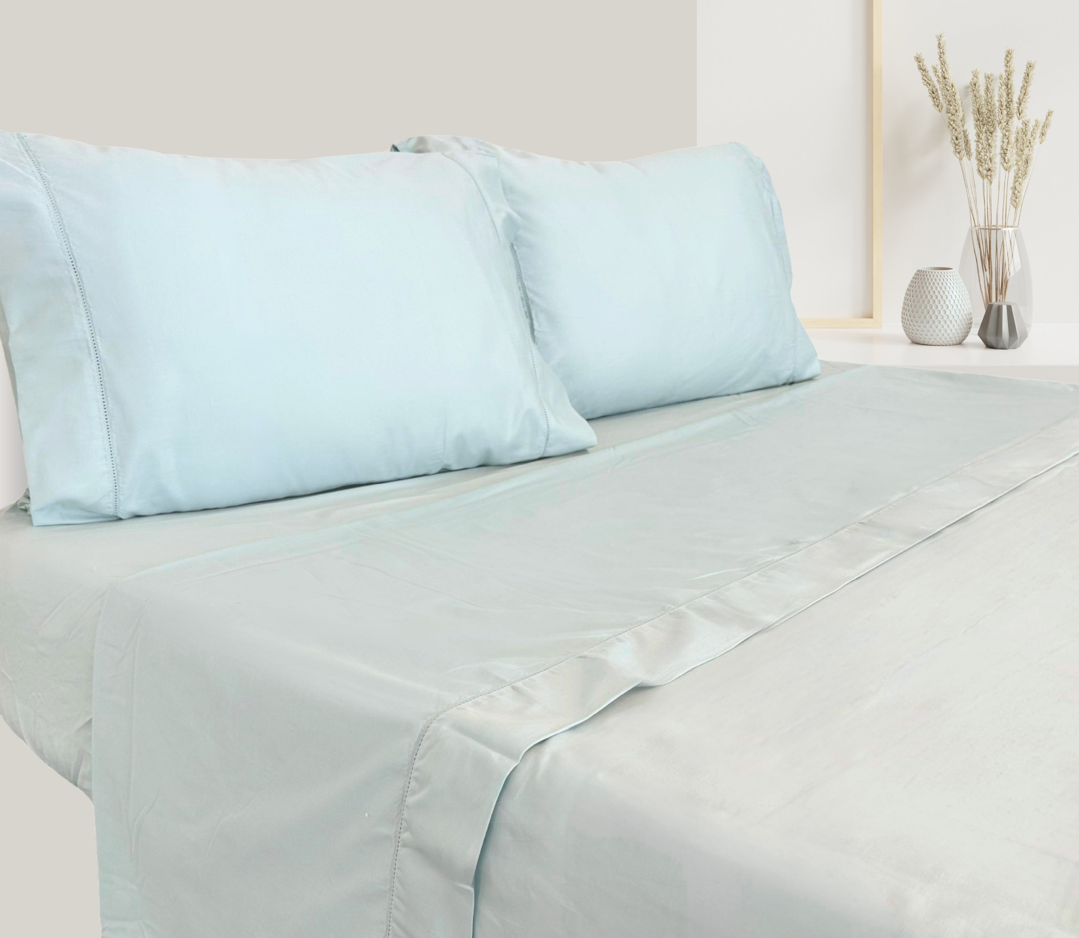 Parure de draps en satin vert d'eau